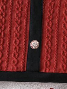 女童优雅方领公主风长袖上衣和裙子套装，春秋 - 紅色 - 查看 4