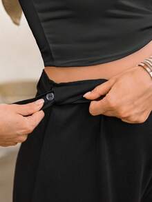 Pantaloni de maternitate cu croi drept, solizi - Negru - Vizualizare 5