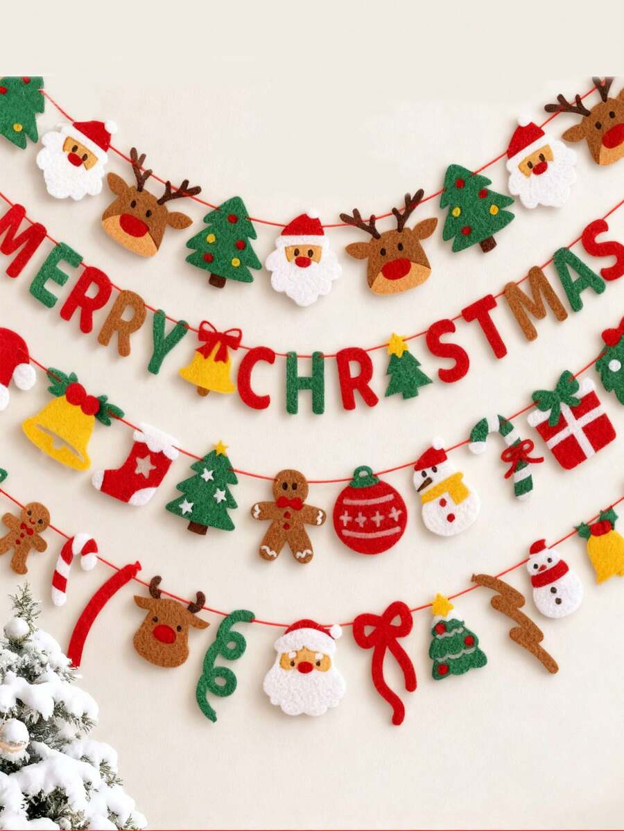 1 pièce Décoration de bannière de Noël, sapin de Noël, cerf, Père Noël, bonhomme de neige, pain d'épices. Décoration de scène d'ambiance d'arbre de Noël. Décoration suspendue de drapeau coloré. Convient pour la décoration intérieure/extérieure, décorations de cheminée de style ferme pour Noël, décoration de maison de Noël, décoration de fête de Noël, décoration de salon, Joyeux Noël, cadeaux de Noël
