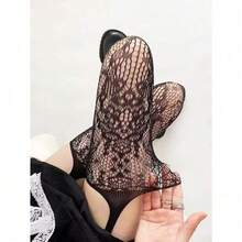 1 Pair Of Spider Web Suspenders, High Tube Hollow Mesh Socks, Long Tube Knee High Suspender Socks, Hollow Socks, Suitable For Daily Parties And Outings In Summer - 黑色 - 查看 4