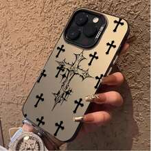 Mode Schwarzes Kreuz Liebe Plattierung Hülle für iPhone SE4 16E 12 16 15 14 13 11 Pro Max XS X XR 8 7 Plus SE 2020 Stoßfeste Rückseite Etui