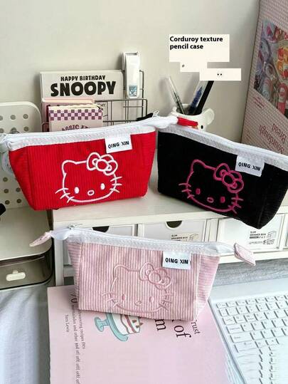 Sanrio Sanrio 1pc-Hello Kitty Pattern Makeup Bag, Embroidered Chestnut Color, Fashionable Multi Functional Travel Storage Bag - Suitable For Storing Toiletries, Sanitary Napkins, And Cosmetics, A Must-Have For Travel,(Some Parts May Be Random), Holiday Necessities, Autumn, Thanksgiving, Christmas, Carnival, National Day, Autumn, Independence Day,(Random Style Shipped)