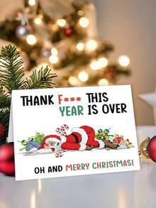 1 张搞笑粗鲁圣诞贺卡，上面写着咒骂圣诞老人，感谢今年已经结束，圣诞快乐贺卡，内附信封，空白，适合送给家人朋友、男士女士的圣诞礼物 - 彩色 - 查看 3