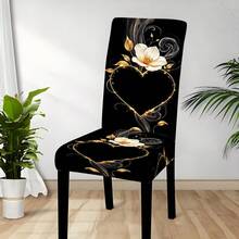 4/6pcs Home Decor Heart & Flower Pattern Chair Cover, Dining Chair Seat Cushion Cover, Stretch Fabric, Washable, Reusable, All Season Home Decor Dust Cover, Suitable For Indoor/Outdoor, Family Gatherings, Holiday Dining Chair Decoration