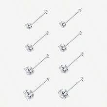 8pcs 1.5/2/2.5/3mm Cubic Zirconia Nose Piercing Jewelry Nose Studs, I L Shaped Shiny Crystal Bone Nostril Piercing Jewelry - Straight - View 8