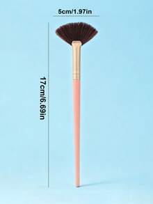 Personalized Custom 2025 New Portable Fan-Shaped Long-Handled Makeup Brush Soft Hair Close To The Skin Does Not The Face; Sweep The Remaining Powder To Set Makeup Two-In-One Beauty Makeup Blending Tool. - Sector - View 7