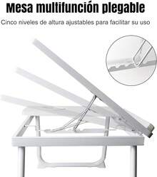 Mesa de Noche Plegable, Mesa de sofá para portátil con portavasos, Mesa portátil para portátil y Ranura de inclinación Ajustable en 5 Niveles para Comer, entretenerse, estudiar y Trabajar - blanco cálido - Ver 4