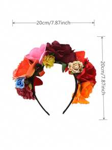 1pc Women Halloween Party Headband Cosplay Costume Accessory, Polyester Fabric Multi-Color Rose Flower Headband, Retro Mexican Headpiece, Maternity Photo Shoot Boho Vacation Hair Decor, Hair Band, Hair Hoop ,Hairband For Women