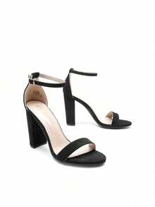 Women Elegant High Heel Sandals Chunky Block Dressy Pump Sandals Ankle Strap Open Toe Classic Heeled Sandals, For Casual And Formal Wear, For Party, Wedding, Prom - 黑色絨面革 - 查看 6