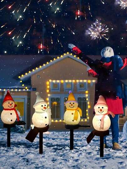 1PC Winter Solar Christmas Snowman Light, Outdoor Waterproof LED Christmas Snowman Wooden Post Decoration Landscape Lamp, Suitable For New Year Holiday Christmas Halloween Home Decor Walking Path Backyard Lawn Porch Path Street Porch Deck Patio Tree Fence Family Dinner Wedding Birthday Party Decoration