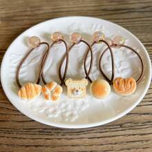 5pcs/1pc Cartoon Bread Bear Hair Tie, Cookie Hair Scrunchies, Beaded Hair Ties, Cute Animal Hair Accessories, High Elasticity Ponytail Holders, Non-Damaging Hair Clips, Daily Use ,Hair Elastics ,Hair Rubber Bands ,Hair Rope ,Elastic Hair Tie Head Accessories Elastic Band - Multicolor - View 8