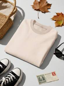 Damen Oversize Rundhalsausschnitt Langarm Sweatshirt für Herbst und Winter