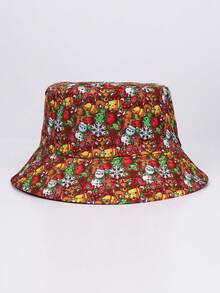 1 Stück Polyester Weihnachtsbaum & Weihnachtsmann Muster umkehrbarer Fischerhut, geeignet für Weihnachtspartys, Feierlichkeiten, unisex warm für den Winter