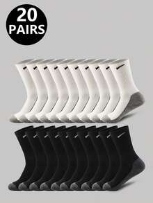 5 Pairs/10 Pairs/20 Pairs Of Men's Casual Socks, Medium Length Socks, White Socks, Winter Socks, Black Socks,Sports, Two Styles To Choose From (Thin/Thick)