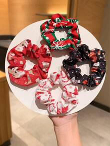 4pcs Multi-Color Christmas Hair Scrunchies, Christmas Element Curly Hair Scrunchies ,Ponytail Holders ,Hair Elastics ,Hair Rubber Bands ,Hair Rope Hair Ties Head Accessories - Multicolor - View 4