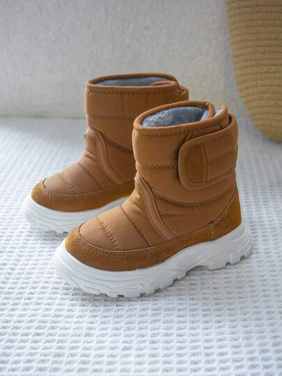 1 Pair Toddler Brown Simple Fashion Thermal Lined Casual Snow Boots, Suitable For Daily Wear In Winter