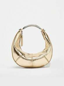 Vintage Crescent Bag, Patchwork Design, Metal Handle, Shoulder/Underarm Bag - Multicolor - View 2