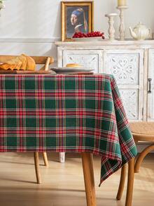 1pc Red & Green Plaid Square Tablecloth, Farmhouse Style Dining Table Cover, Made Of Polyester, Suitable For Kitchen, Dining Room And Christmas Decoration - Red and Green - View 12