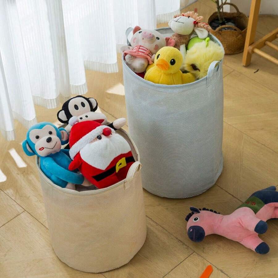 1 Striped Laundry Basket With Handle, Foldable Fabric Bathroom Laundry Basket, Toy Laundry Basket, Bucket Laundry Basket
