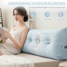 Soft Headboard Pillow Bed Wedge Pillow For Headboard With Side Pockets Dorm Headboard Twin Full Queen King Backrest Pillow, Bed Bolster Pillows For Back Support With Removable Cover - Màu xanh nhạt - Xem 2