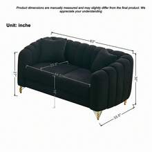 YOGLAD Modern Tufted Chenille Sofa, Luxury 3-Seater + 2-Seater Deep Couch, Loveseat & Sectional Sofa With Gold Metal Legs, Plush Chenille Fabric Couch For Living Room, Bedroom, Apartment, Family Room, Pet Friendly, Sturdy Wooden Frame, Curved Armrests, Throw Pillows, Spacious Lounge Sofa For TV, Reading, Entertaining - 黑色 - 查看 2