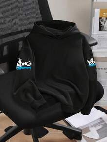 Young Boy Cartoon Skateboard Pattern Warm Hoodie