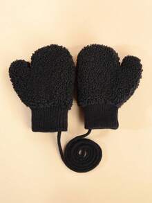 1双婴儿纯色羊毛保暖手套，厚实舒适，适合秋冬季 - 1Pair - 查看 3