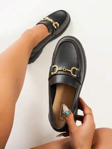 时尚百搭的金属装饰乐福鞋，适合通勤 - 黑色 - 查看 4