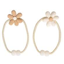 Presilhas de cortina bege/curry com estampa floral 3D e pérolas artificiais - Ajustáveis, sem ilhós, fáceis de pendurar - Poliéster durável para decoração de sala de estar, quarto e escritório, estilo minimalista moderno, design decorativo e charmoso.