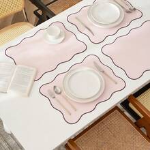4pcs, Modern Solid Color Placemat Weaving Texture Composite Backing Scalloped Embroidery Edges Heat-Resistant Table Mat