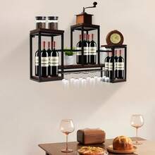 Metal Wall Mounted Wine Bottles Shelf Bar Storage Display Shelf Industrial - Black - View 5