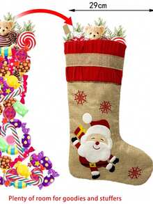 1 buc. Șosete de Crăciun din pânză de sac, șosete rustice, Moș Crăciun, om de zăpadă, reni, personaje de Crăciun, decorațiuni de sărbători în familie, șosete agățate de Crăciun, brad de Crăciun, șemineu (fulgi de zăpadă de Crăciun), decorațiuni de Crăciun, decor de cameră de iarnă