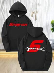 Men's Casual Hoodie (Pattern Print, Snap Button Tool Design),  Pocket And Drawstring Cap - Brown Polyester Pullover, Machine Washable, All-Season Comfortable, Regular Fit, Suitable For Daily Wear And Theme Events, Plus Size - White And Navy Off-The-Shoulder Cropped Top - Unisex - 黑色 - 查看 1