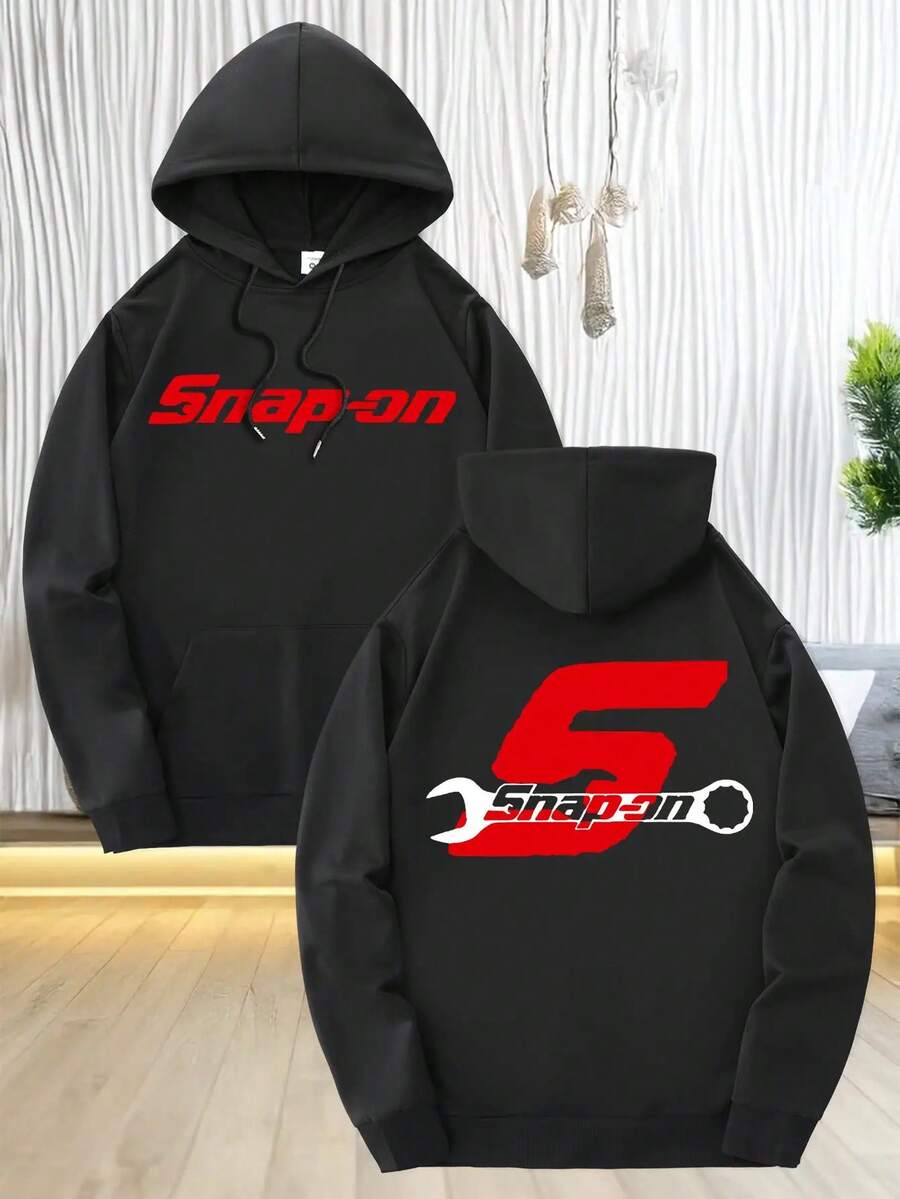Men's Casual Hoodie (Pattern Print, Snap Button Tool Design), Pocket And Drawstring Cap - Brown Polyester Pullover, Machine Washable, All-Season Comfortable, Regular Fit, Suitable For Daily Wear And Theme Events, Plus Size - White And Navy Off-The-Shoulder Cropped Top - Unisex - 黑色 - 查看 1