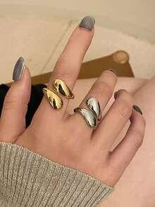 1 件女士简约水滴开口戒指，适合日常佩戴和度假