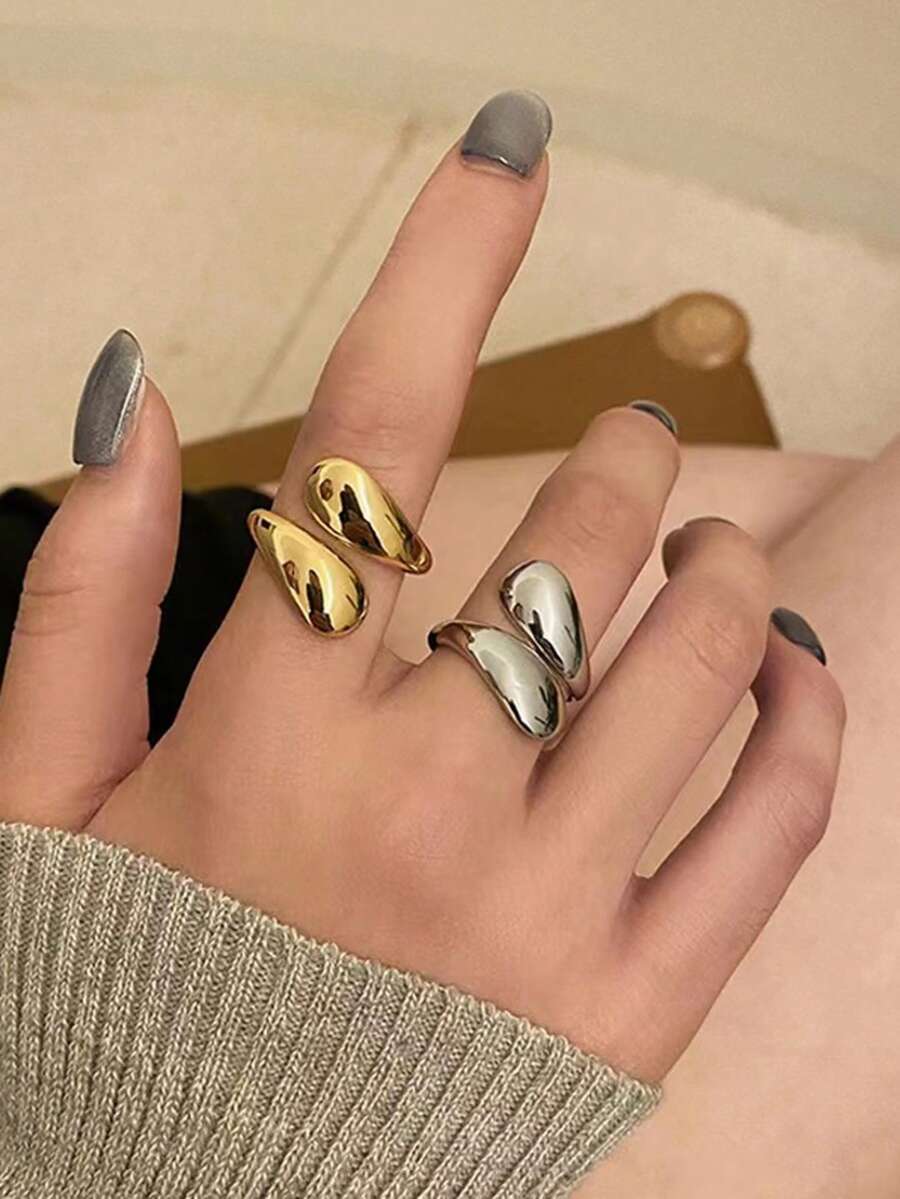 1 件女士简约水滴开口戒指，适合日常佩戴和度假