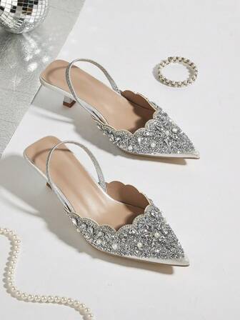 2025秋冬季女士优雅水钻尖头高跟鞋，春夏款，优雅，派对款