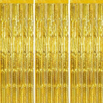 3pcs/Set 100*200cm Gold Tassel Ribbons, Party Decorations, Shiny Metallic Texture Design, Suitable For Photography Studio Props, Birthday Party, Bridal Shower, Wedding, Any Holiday Decoration, Christmas Decoration, Backdrop, Party Decor, Event Styling, Photo Booth Props, Decorative Ribbons, Durable Tassel, Lightweight Fabric, Event Decor, Backdrop Curtain, Bridal Party, New Year, Christmas Background Decor