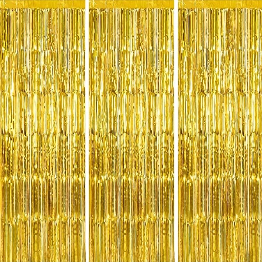 Bộ 3 dải ruy băng tua rua vàng 100*200cm, rèm trang trí tiệc, thiết kế họa tiết kim loại sáng bóng, thích hợp làm đạo cụ chụp ảnh studio, tiệc sinh nhật, tiệc cưới, đám cưới, trang trí ngày lễ, Giáng sinh, phông nền, trang trí tiệc, tạo kiểu sự kiện, đạo cụ chụp ảnh, ruy băng trang trí, tua rua bền, vải nhẹ, trang trí sự kiện, rèm phông nền, tiệc cưới, Ngày của Mẹ, trang trí phông nền tốt nghiệp. - Vàng - Xem 1