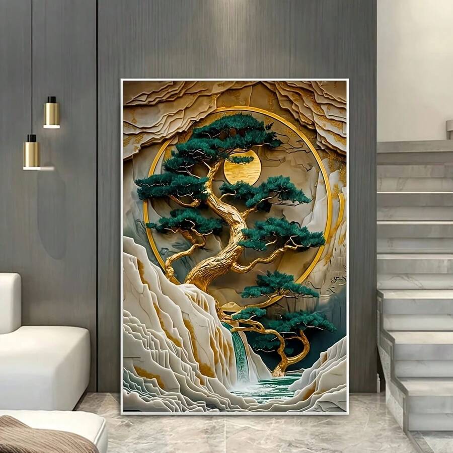 Modern Vintage Abstract Bonsai Tree Canvas Art, - Frameless Wall Decor For Living Room & Bedroom