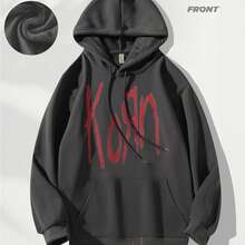 Pop Music Style - Autumn/Winter Thin Fleece Hoodie - Korn Graffiti Print Sweatshirt For Teens - Perfect Long Sleeve Halloween Gift, Christmas Gift, Birthday Gift, And Couple Hoodie - 灰色 - 查看 6