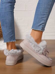 Hatastic 【跨境畅销】蝴蝶结羊毛雪地靴，仿兔毛内衬，保暖防滑，厚底设计，时尚百搭欧美风，秋冬女士圣诞礼物 - 灰色 - 查看 10