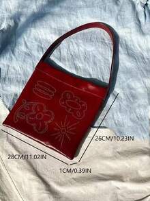 韩国复古小众设计印花腋下单肩包百搭时尚红色方形包包通勤出游日常购物 - 酒紅色 - 查看 7