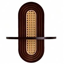 1pc Arched Bohemian Floating Shelf – Natural Wood & Woven Rattan Back, Easy Hanging, For Living Room/Bedroom/Bathroom (Displays Plants/Photos,  Home Decor Shelf) - Nâu sẫm - Xem 4