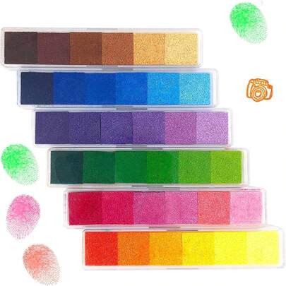 Ink Pad Stamps Color, 36 Colors Finger Ink Pad Finger-Print Drawing, Small Rubber Stamp