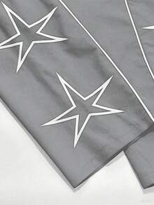 1 件男士直筒星星字母印花休闲宽松街头运动裤，秋季 - 灰色 - 查看 2