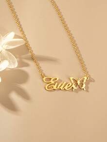 1PC Custom Hollow Butterfly Name Necklaces For Women 18K Gold Plated Personalized Name Stainless Steel Name Butterfly Necklace Party Wedding Birthday Jewelry Gift - Yellow Gold - View 7