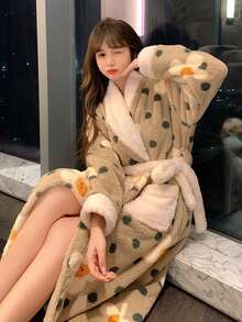 2024 Winter Neue Korallenfleece Bademantel, Dicker & Langer Flanell Bademantel für Frauen, Frühling & Herbst