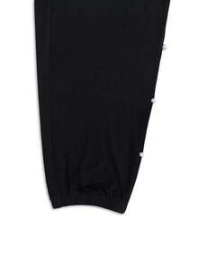 加大码露肩串珠修身上衣和长裤两件套，黑色，春季优雅款 - 黑色 - 查看 4