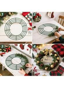 1个圣诞花环，金属花环框架，铁丝花环环，工艺花环框架，未完成花环，适合DIY圣诞节、婚礼、节日花环、墙面家居装饰、圣诞节、新年派对家居装饰DIY（绿色） - 彩色 - 查看 6